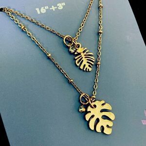 Gold Monstera Swiss Cheese Plant Claire’s Necklace